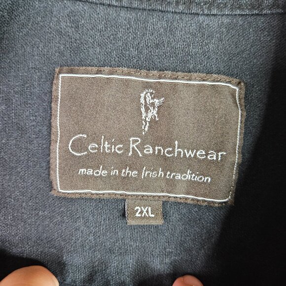 Celtic Ranchwear Cotton Linen Collarless Traditional Irish Casual Shirt Sz 2XL - Picture 5 of 7